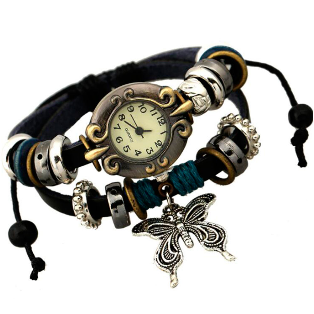 Vintage Fashion Watches - Handmade Butterfly Beads Bracelet Quartz Watch