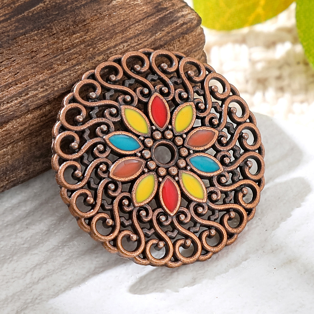 Vintage Fashion Stores - Vintage Copper Bronze Bohemia Enamel Round
