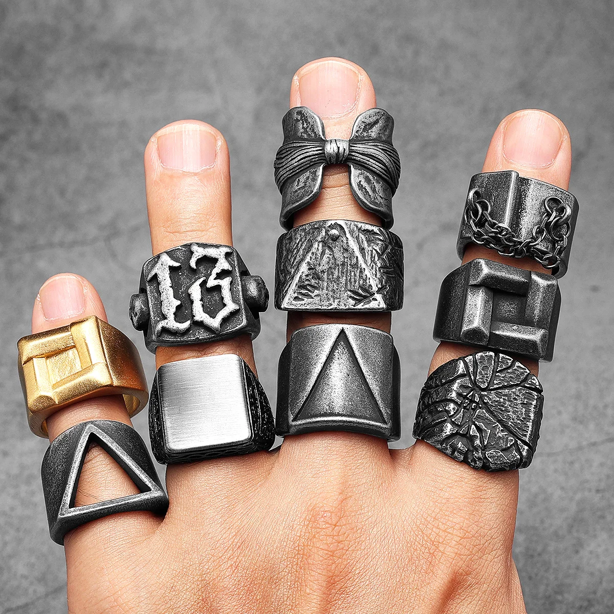 Retro Triangle Men Rings Stain - огляд і ціна Vintage Fashion Newtown