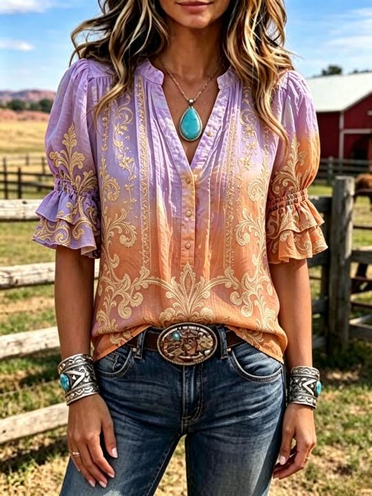 Women Western Tie‑Dye Gradient - огляд і ціна Tie Dye Shirt Vintage
